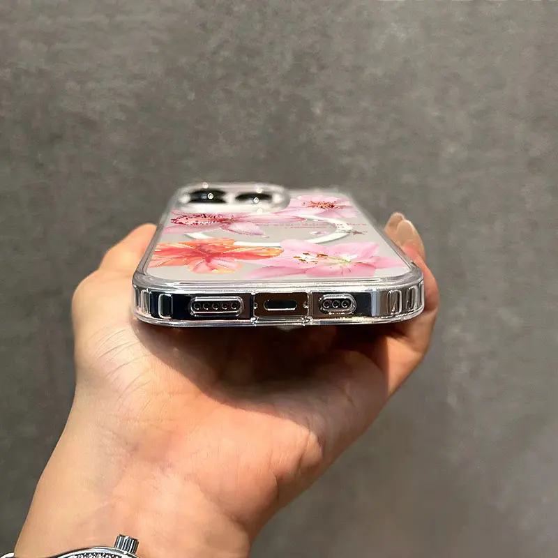 جديد زهرة الكركديه الأزهار بسيطة Magsafe شاحن لاسلكي جراب هاتف آيفون 16 15 14 13 12 11 برو ماكس زائد غطاء صغير 16E