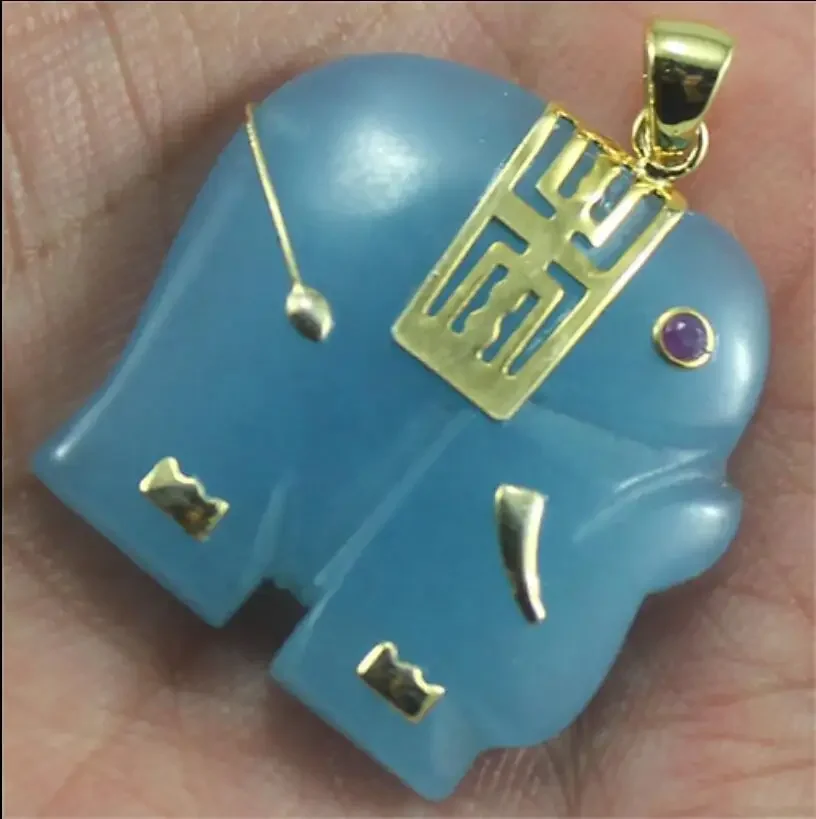 

Women's fashion cute gold plated sea water sapphire Elephant Pendant