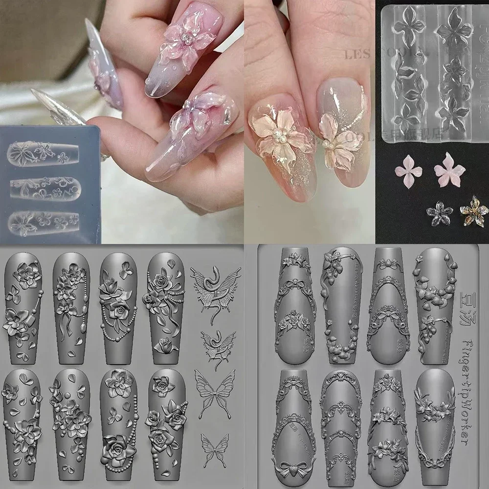 

Flower Serie 3D Silicone Nail Accessories Carving Mold Ice Flower Lotus Rose Tulip Diy Template Nail Art Carving Mold Charms