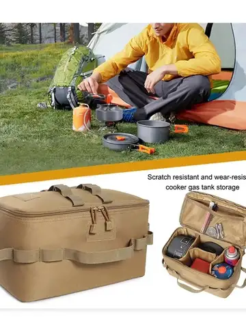 Large Capacity Outdoor Camping Storage Bag - Ground Nail Tool Bag with Picnic Cookware Utensils Kit Gas Canister Organizer