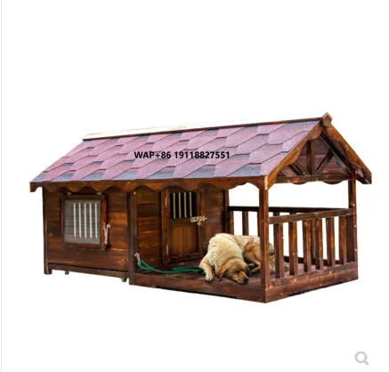 

Rainproof Outdoor Carbonized Solid Wood Dog House, Large Dog Cage in Courtyard Enclosure, Waterproof Wooden Kennel