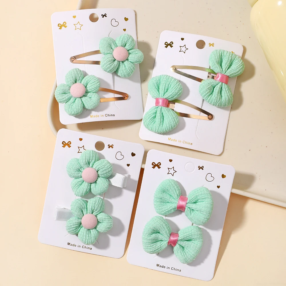 8 Piece Set Children\'s Cute Fabric Flower Pair Clip Hair Accessories Girl Hairpin Temperament Clip Baby Headdress Wholesale