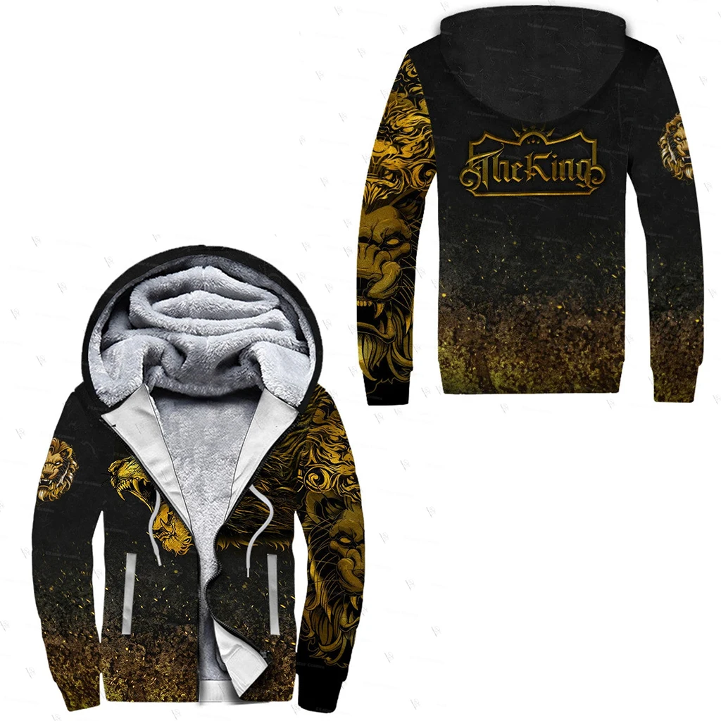 Custom Name Animal King Lion Jesus Cosplay Tattoo Vintage 3DPrint Harajuku Autumn Winter Warm Coat Fleece Jacket Zip Hoodies X3