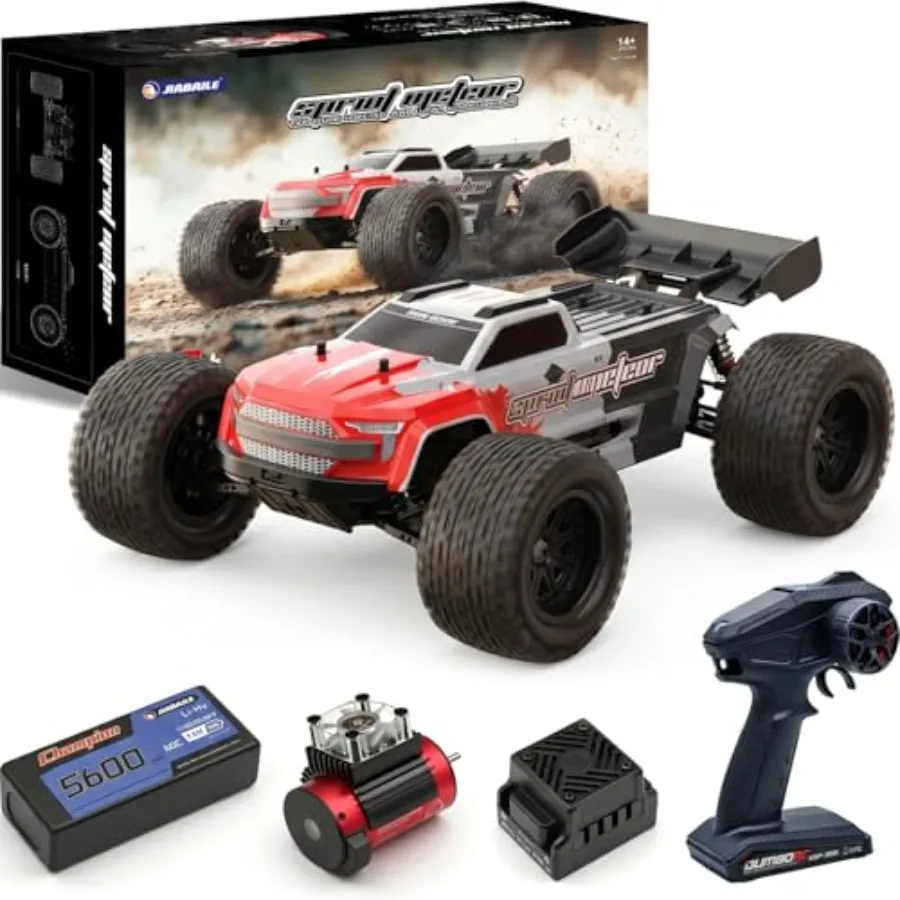 

1/10 RC Cars for Adults: All-Terrain Off-Road RC Truck, ABS Plastic Body, Black/Red, 4WD High Speed with Gyro System 70+km/h To