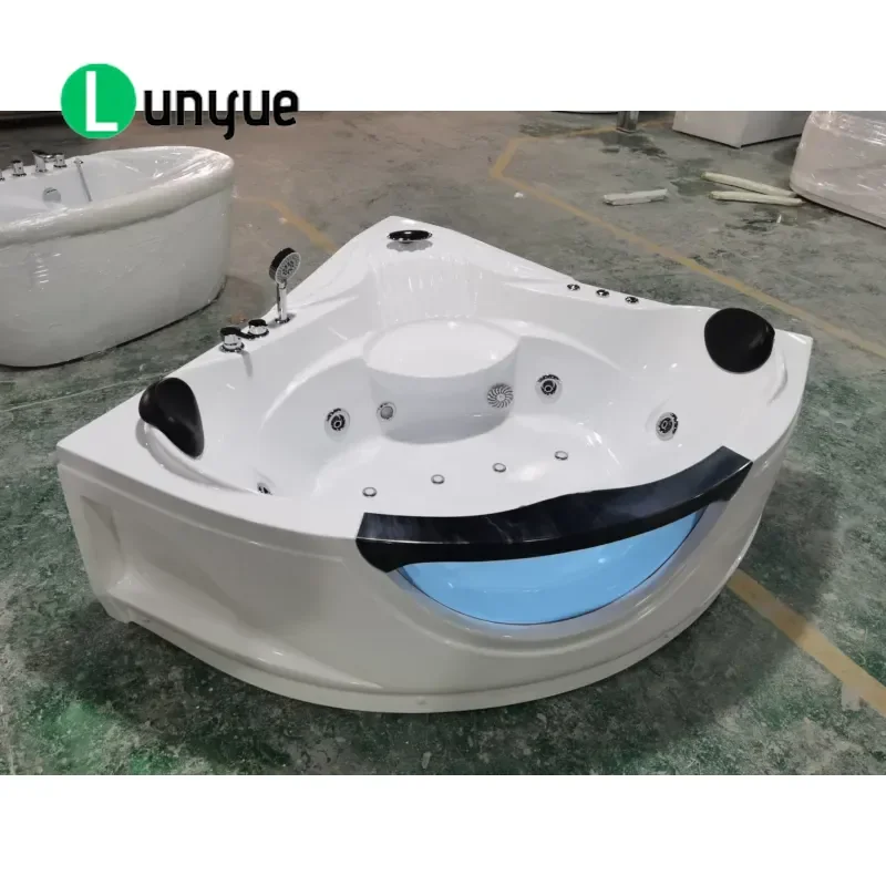 Modern Acrylic Whirlpool Tub with Bubble Waterfall Air Jet for Two Person Home Bathroom Spa Relaxation