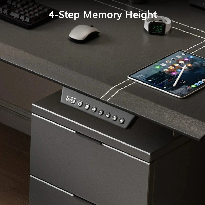 Siebenförmiger großer Boss-Büroschreibtisch, elektrisch, höhenverstellbar, Computertisch mit LED-Anzeige, Bewegungs-Gaming-Schreibtisch für Zuhause