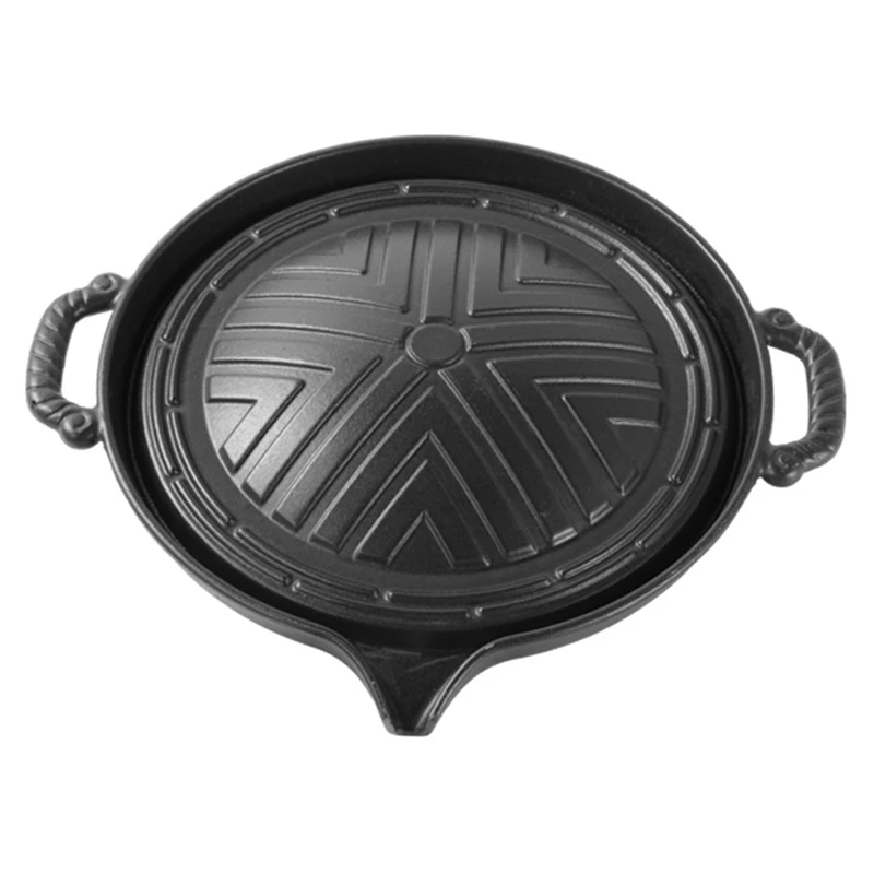 Grill Pan Cast Iron Steak Pan for Outdoor Grill Non-Stick Barbecue Griddle Grilling Frying Plate for Cooking