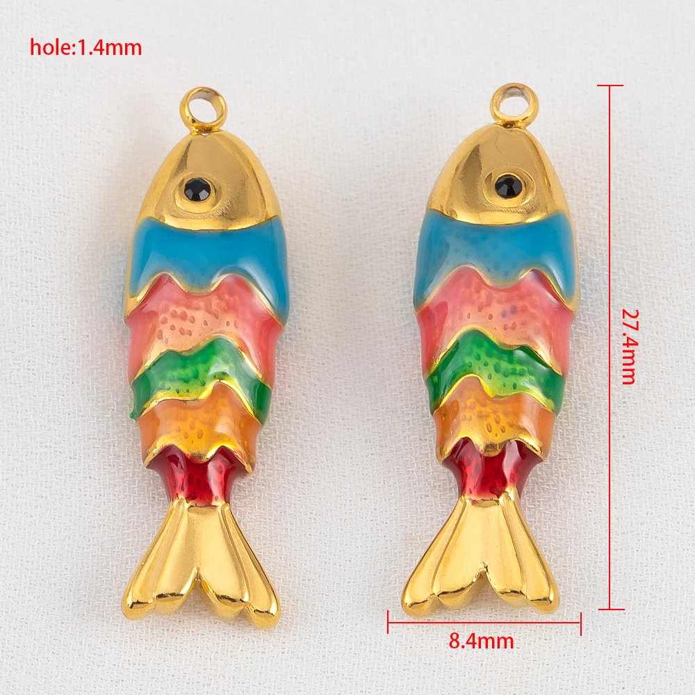 1pc 304 in acciaio inossidabile smalto iridescente ciondolo pesce tema oceano per braccialetto fai da te collana gioielli ricerca accessori moda