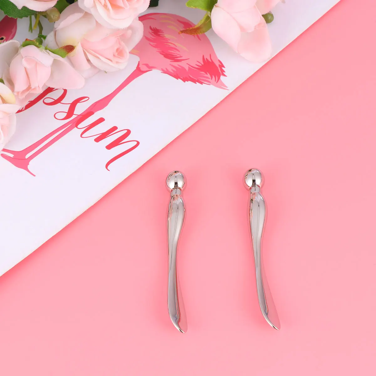 

2pcs Eye Massage Stick Alloy -Ended Spoon Design Skin Care Tool For Eye Cream Dispensing Facial Roller Women Silver
