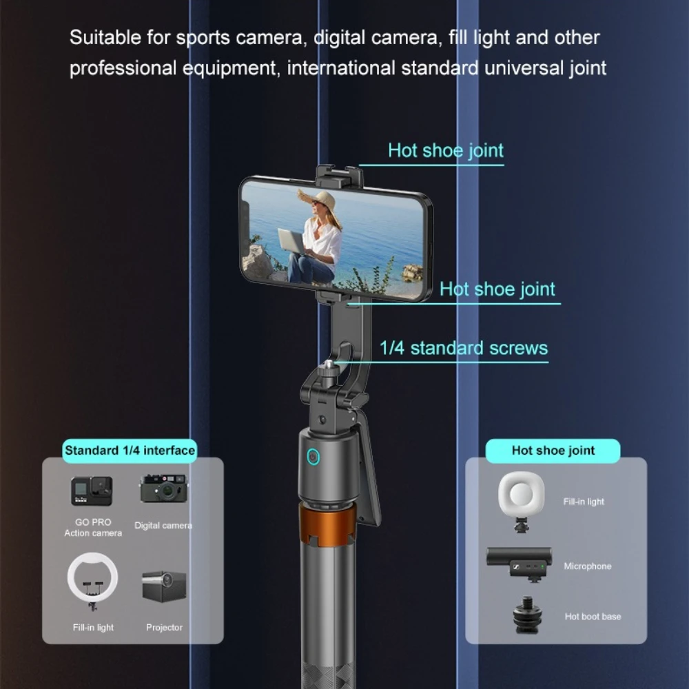New AI mobile phone smart tracking gimbal Bluetooth selfie stick four-axis anti-shake stabilizer retractable fill light portable