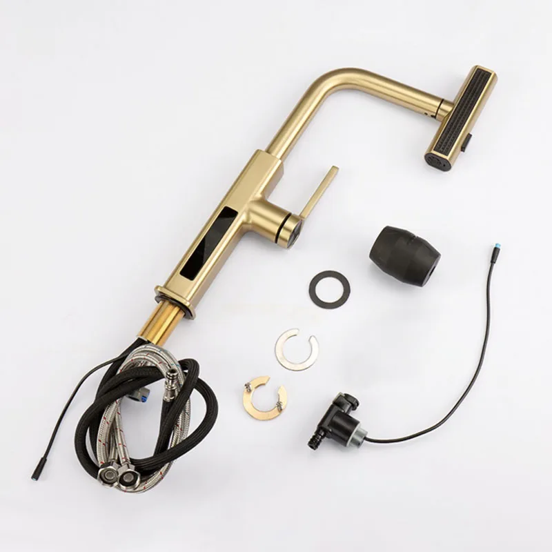 Kitchen Flying Rain Faucet Sink Pull Out Down Shower Head Tap Deck Mount Hot Cold Mixer LED Digital Copper 360 Rotation Crane