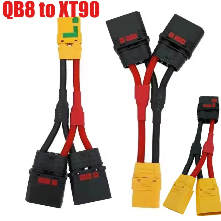 8AWG 10AWG QS8 Female to XT90 Double Male Head Adapter Cable Lithium Battery Drone Charging Plug 1 To 2 Power Connector 10/15cm
