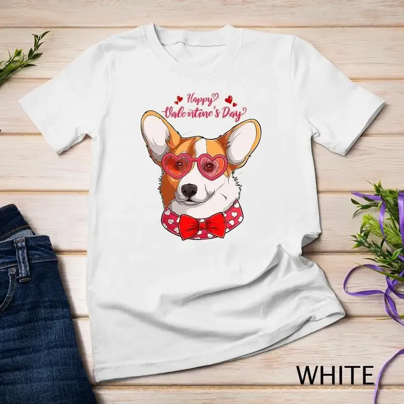 Welsh Corgi Face Heart Glasses Cute Valentines Day Dog Gift Unisex T shirt