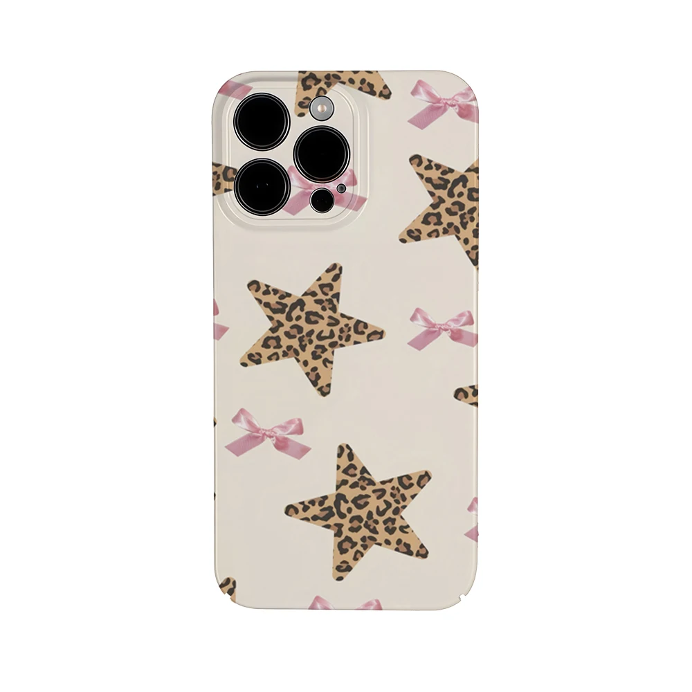 레오파드 스타 보우즈 아이폰 17 16e 16 15 14 13 12 11 에어 프로 맥스 XS XR XSMax 6 7 8 플러스 글로시 필름 하드 PC 커버