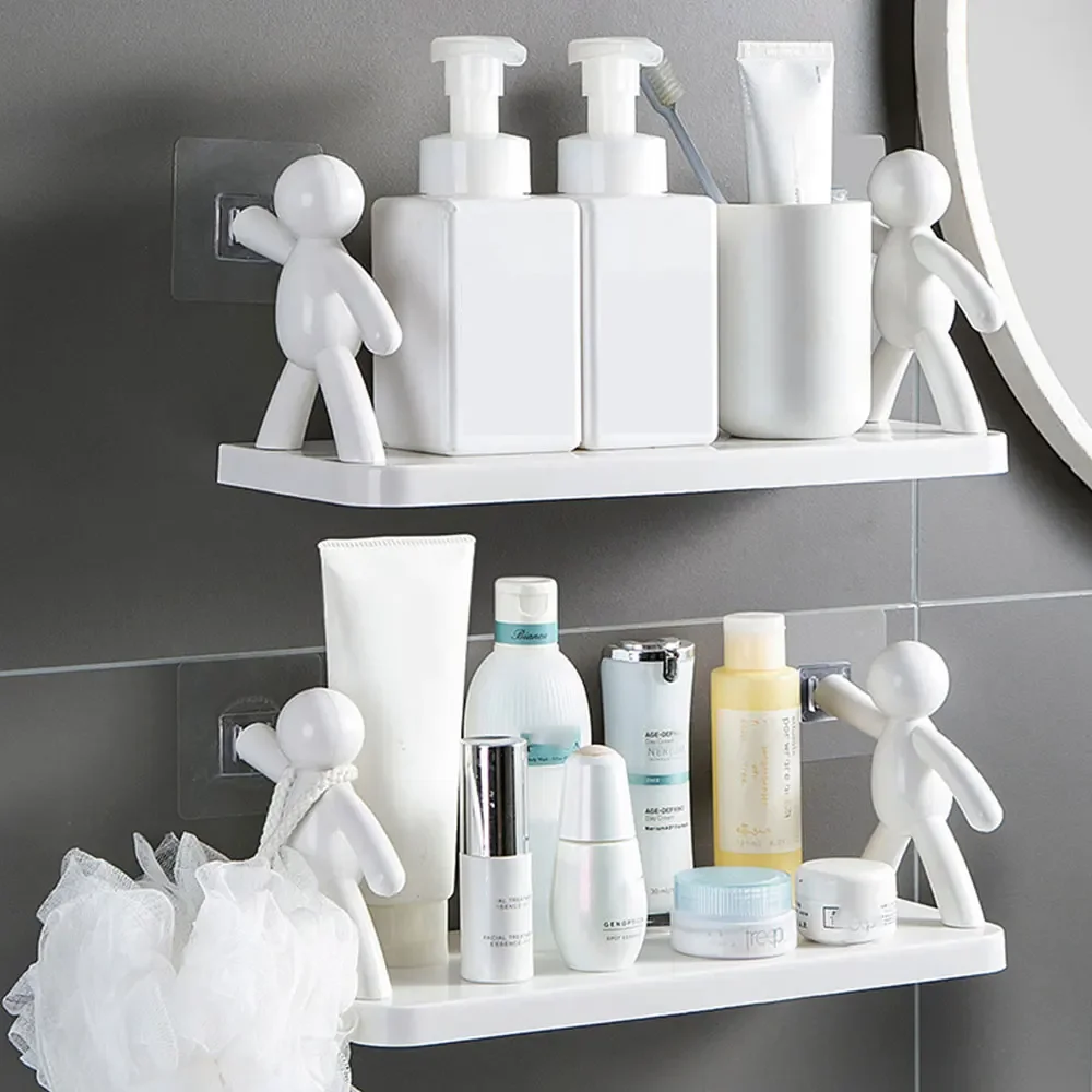 

Household Bathroom Shelf Organizer Toilet Adhesive Shampoo Gel Storage Body Decor Bathroom Corner Shower Shelf Rack Accessories