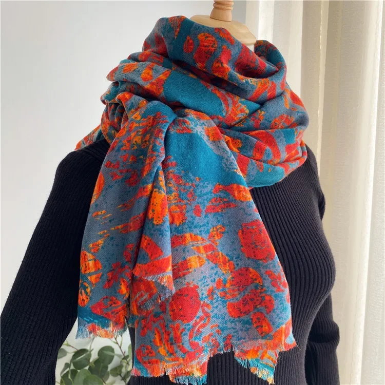 

100% Cashmere Scarf Neck Warmer Women Printed Echarpe Wraps Natural Cashmere Scarves 200X100CM Large Foulard Femme for Ladies