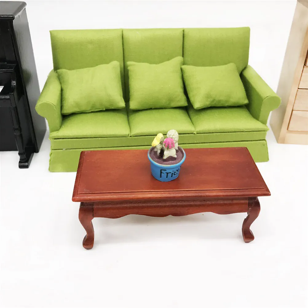 

1Set Miniature Sofa for Dollhouse Living Room Birch Wood Fabric PP Cotton Construction with 3 Pillows Stylish Modern Tiny Couch