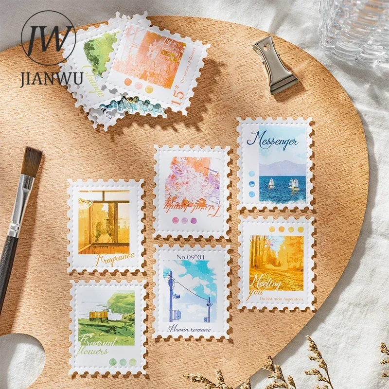 JIANWU The World in Oil Painting Series Literary Scene Landscaping Material Collage Stamp Sticker Creative Journal Stationery