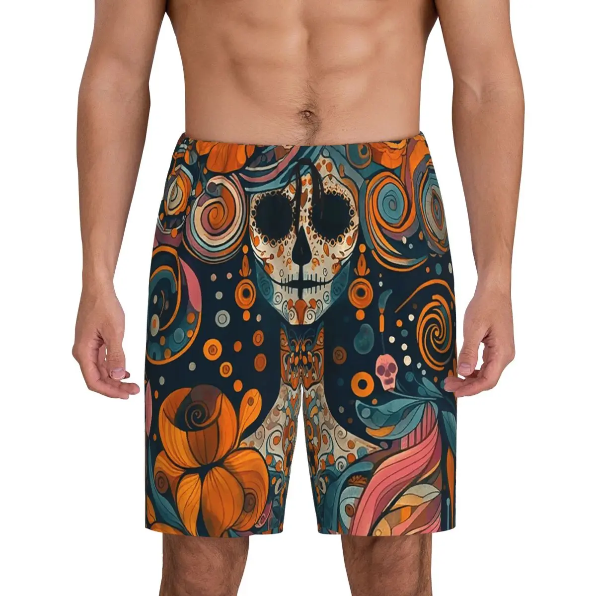 

Мужские короткие пижамные штаны с принтом «Мексиканская Катрина» и сахарным черепом ко Дню мертвых, для сна и отдыха