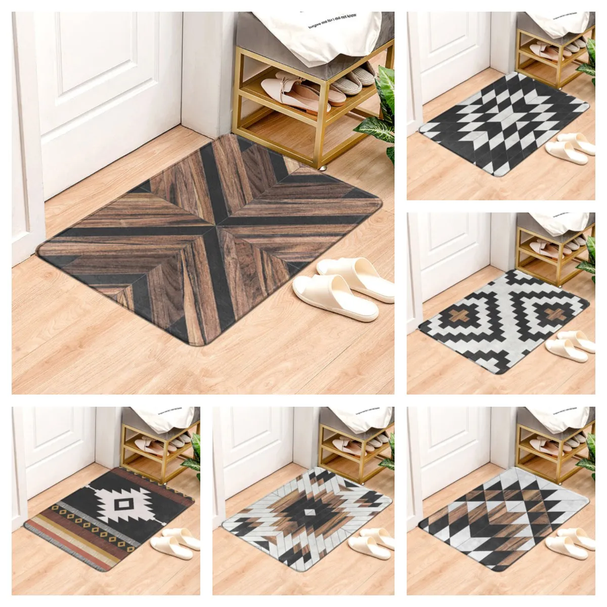 Wood grain geometry rugs bedroom bathroom door mat foot mat Carpet in the living room no-slip Carpet Absorbent Shower Bath mat