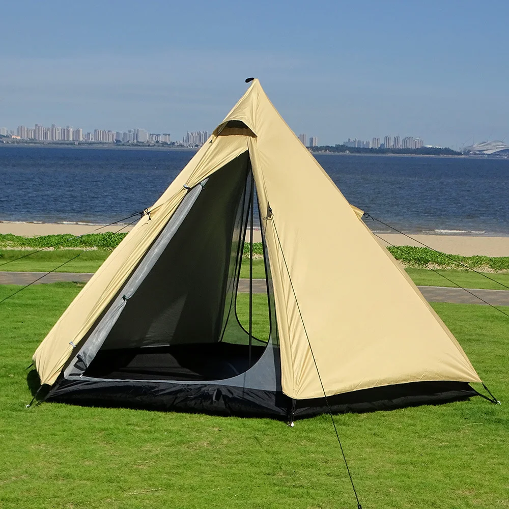 

2023 Outdoor Pyramid Tent 3-4 People Double Layer Indian Style Camping Tent High Quality Aluminum Pole Teepee Family Travel Tent