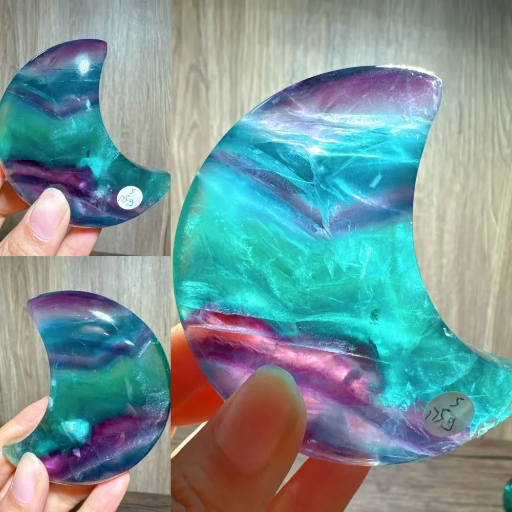 

1PC Natural Stone Fluorite Moon Carvings Under The Light Healing Crystal Reiki Energy Home Scene Decoration Crafts Lucky Gifts
