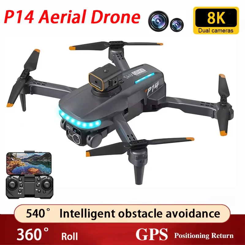 P14 MAX GPS 8K HD Drone Profesional Dual Camera Optical Flow Obstacle Avoidance Aerial Photography Foldable Quadcopter Gifts Toy