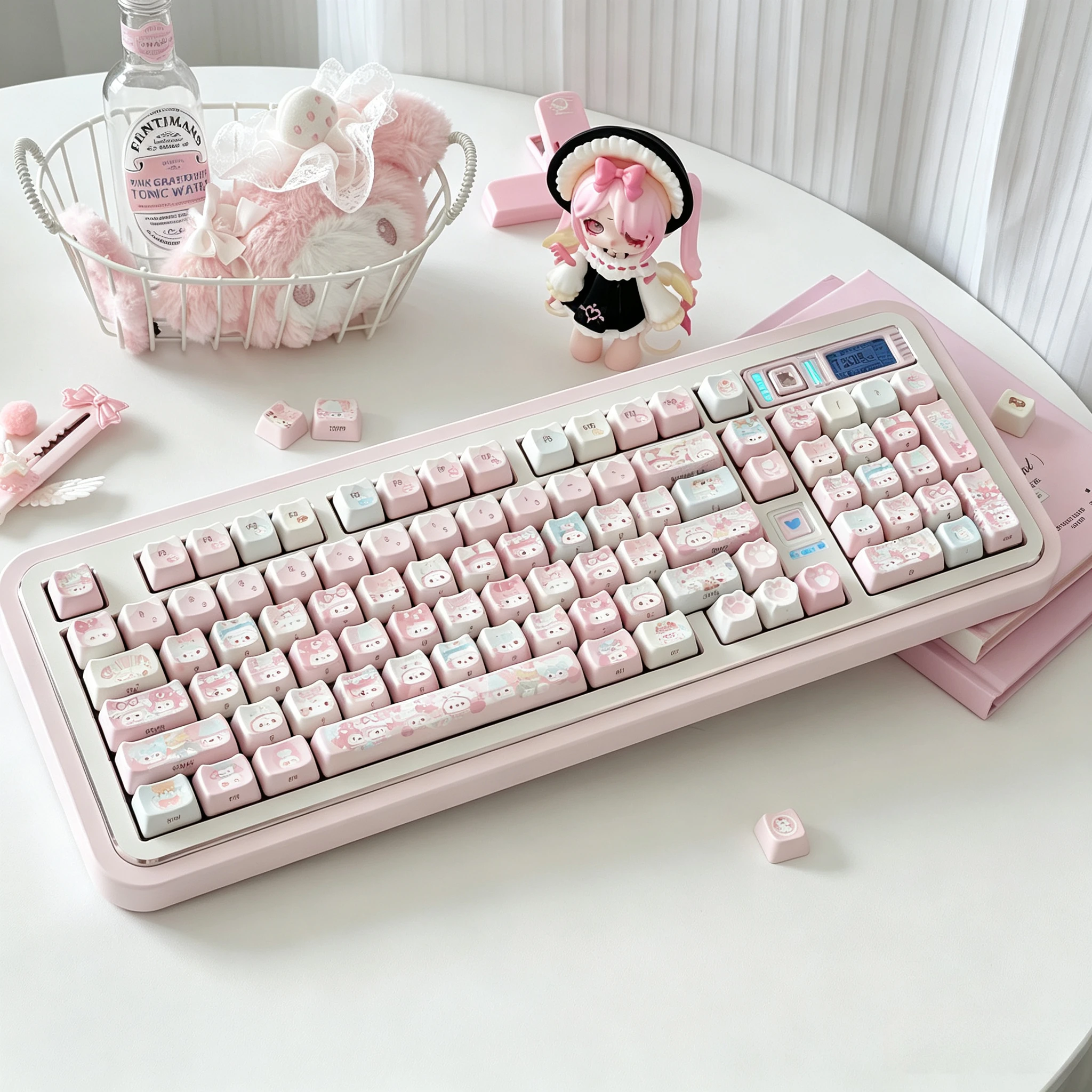 Kawaii Cute Cat Ear Shaped MAO Keycaps PBT Sublimation-Printed Side-Engraved Pink Key Caps for MX Switches Mechanical Keyboards