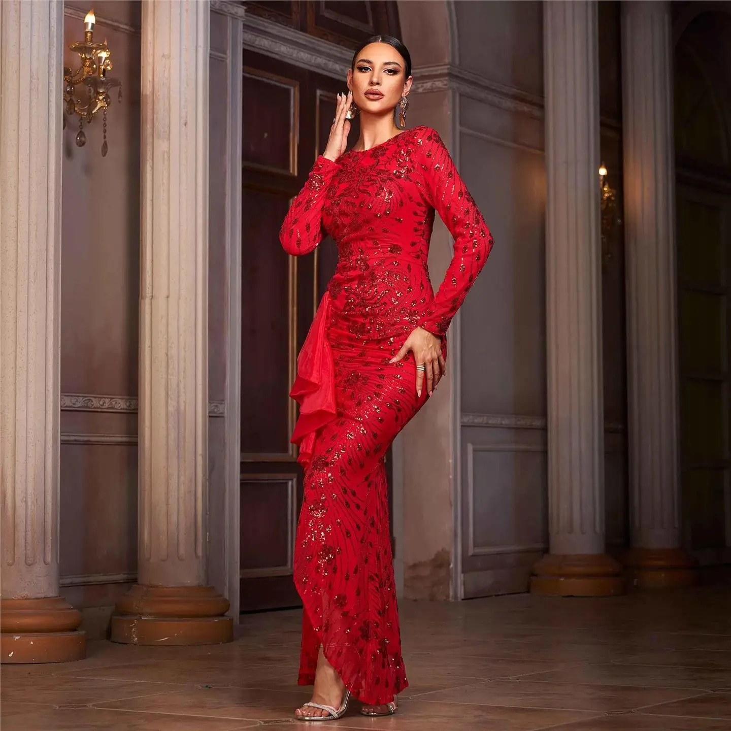 Avondjurk Lange Sve ronde Ne Kanten Zoom Split Hoge Taille H Versie Pendelen Sle Tee Acetaatvezel Dr voor Dames