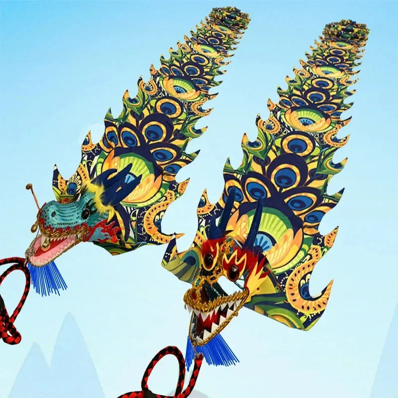 

NewPeacock Pattern Dragon Dance Ribbon With Head Chinese New Year Gift Festival Performance Props Outdoor Fitness Wu Long Produc
