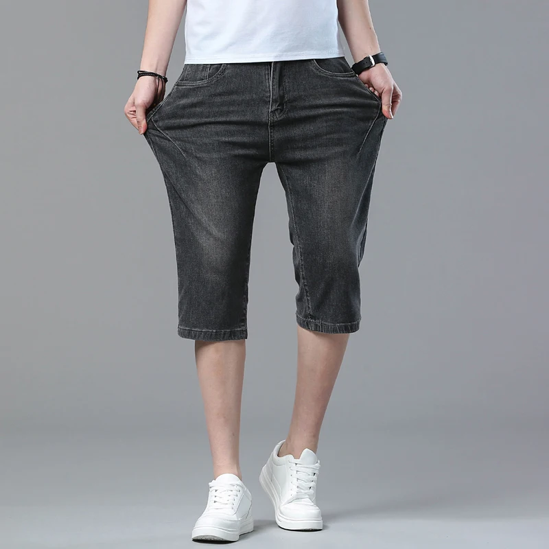 الصيف رقيقة سليم صالح تمتد جينس قصير النمط الكلاسيكي الأعمال عادية الضوء الأزرق لينة القطن مستقيم الساق الدنيم السراويل الذكور