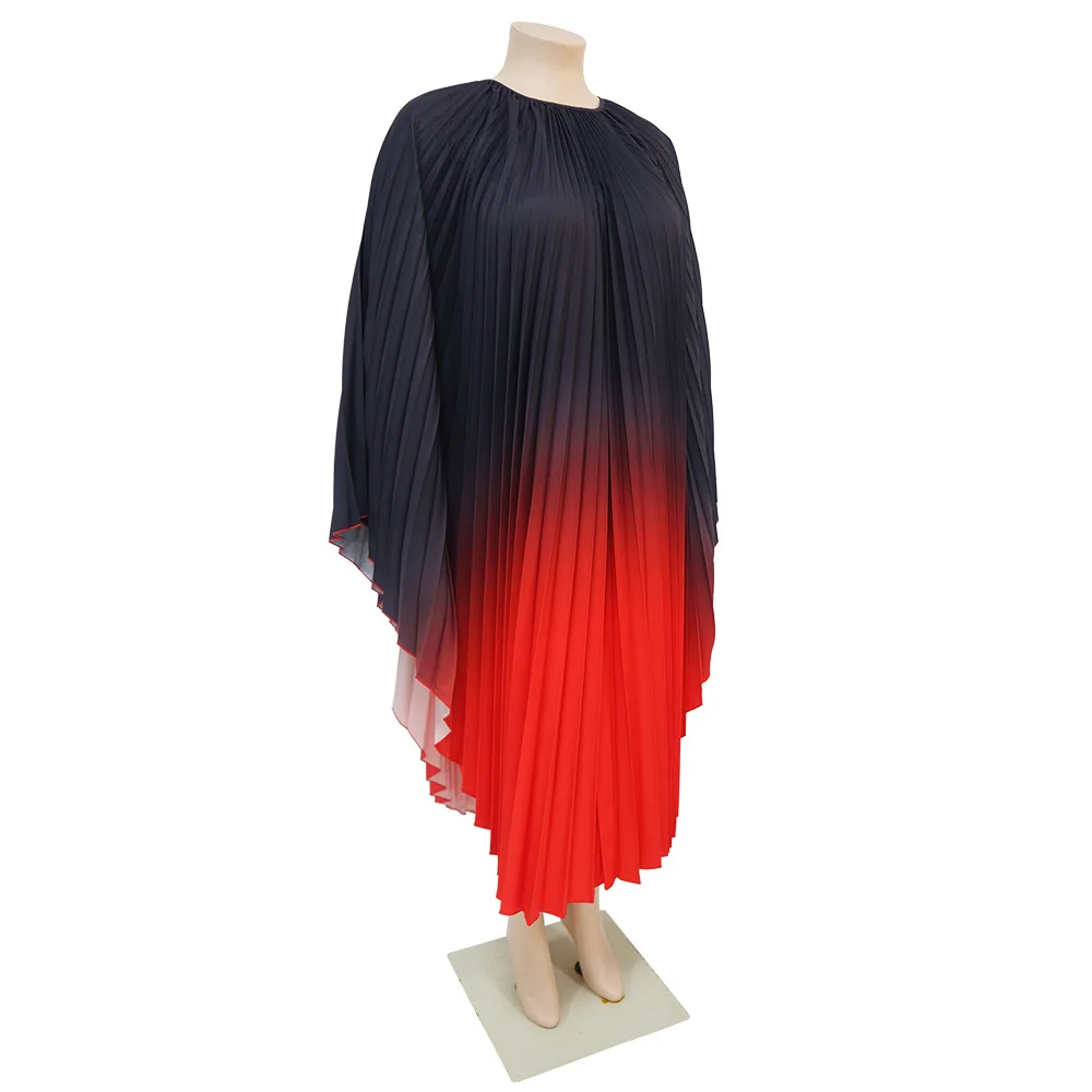 Plus Size Tie Dye Loose Elegant Dress Female Batwing Pleated Prom Women Long Robe 2023 Autumn Fashion Large Size One Piece Dress