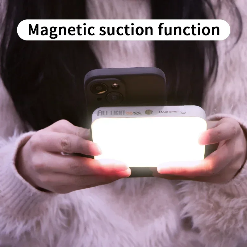 Luz de relleno RGB de carga inalámbrica magnética de doble cara para disparar y selfies de teléfonos móviles-accesorio de iluminación portátil