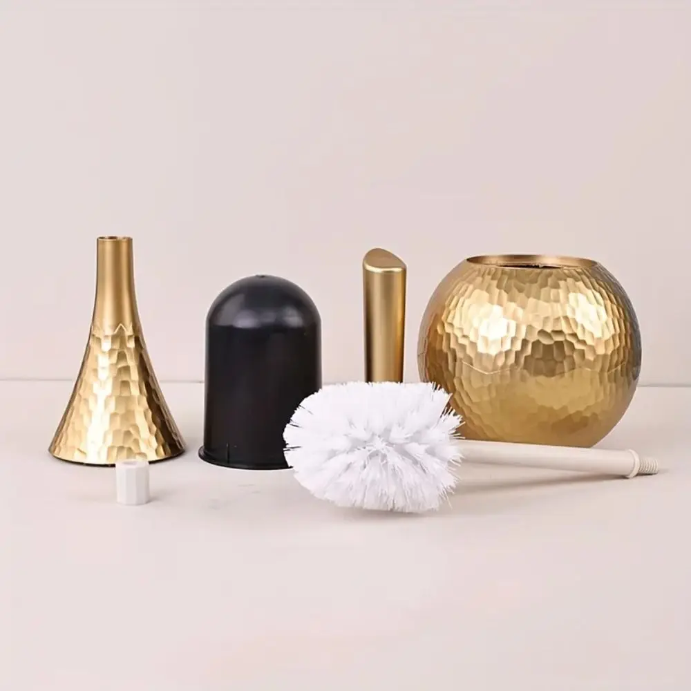 New Golden High-end Cleaning Brush with Base Holder Long Handle Toilet Brush Non-Scratch Household Bathroom Brush