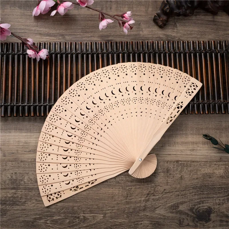 1pc Fashion Wedding Hand Fragrant Party Carved Bamboo Folding Fan Chinese Wooden Fan Vintage Hollow Antiquity Folding Fan Gifts