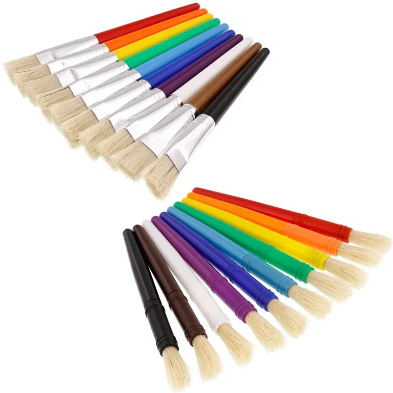 20-Pcs Set Children's Graffiti Bristle Oil Painting Brush Short pole Color round Flat Head Plastic Rod Brush School art supplies