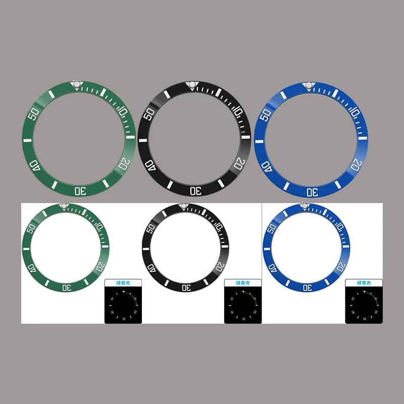 Green Blue Luminous Sloping 38mm*30.7mm Ceramic Bezel GMT and Diving watch Insert For 40mm Men Watch Replace Watch Bezel Inserts