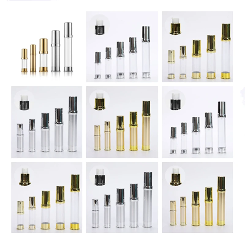 100pcs 5ml 10ml 15ml 20ml 30ml Empty Airless Gold Silver Bottle With Plastic Pump Travel Makeup Shampoo Container for Cosmetics