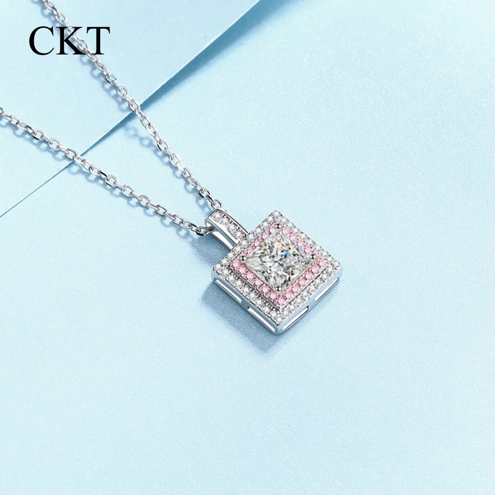 CKT Fine Jewelry 18K Gold Diamond Sugar Cube Necklace Women Square Moissanite Buckle Chain 1CT Pt950 Platinum Rose Gold Pendant