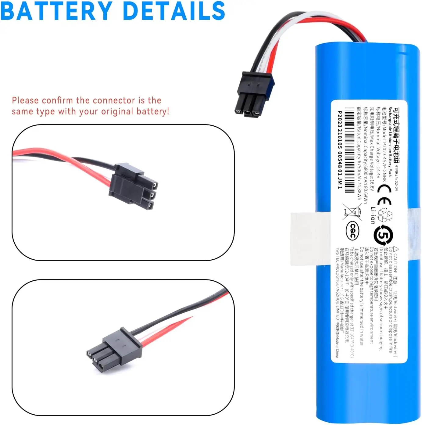 Reemplazo de batería para robot aspirador Neabot NoMo Q11 C1048A2 C433-A3-4S2P 14,4 V