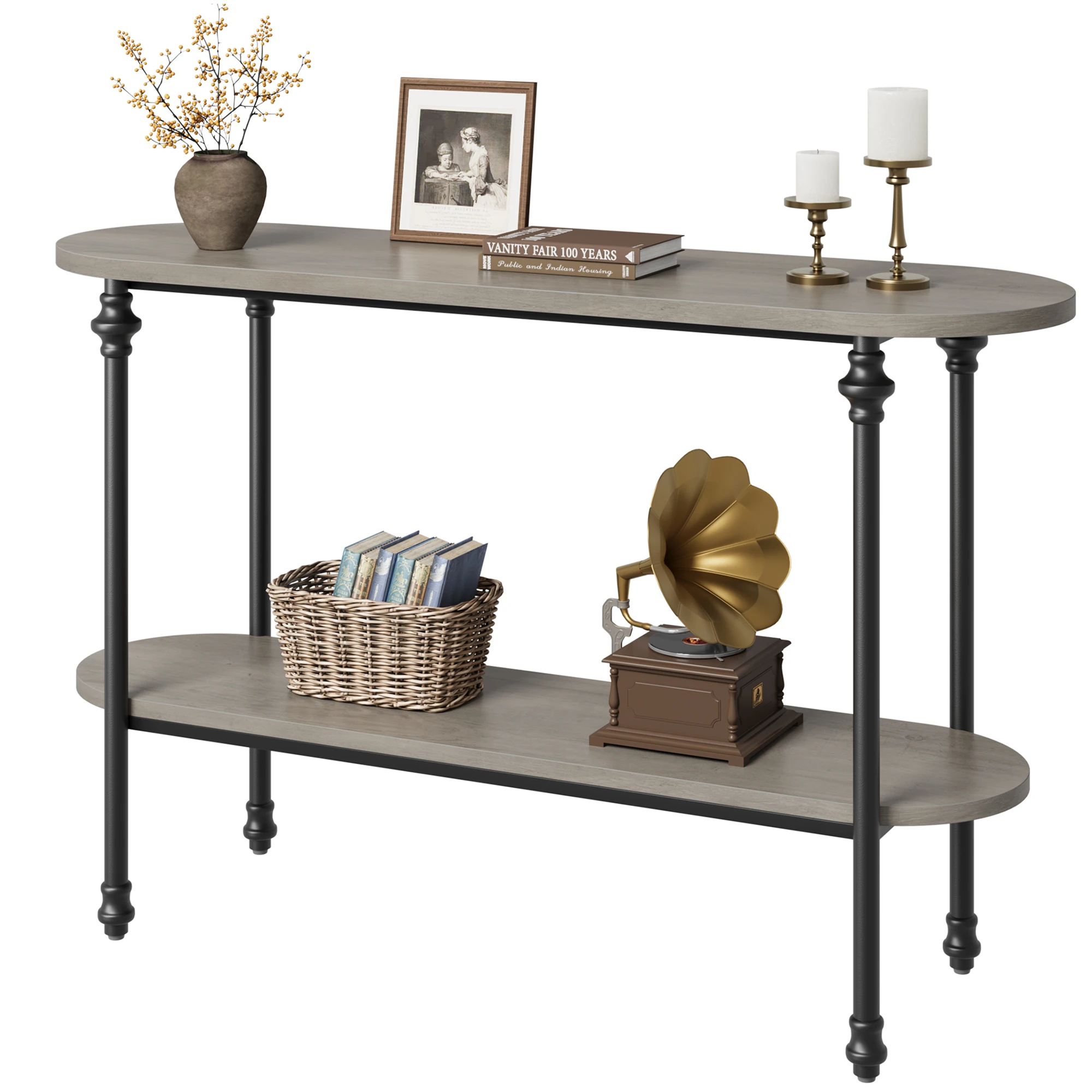 

Entryway Table, 43.3" Console Table with Storage, 2 Tier Sofa Table with Metal Frame and MDF, Behind Couch Table for Living Room