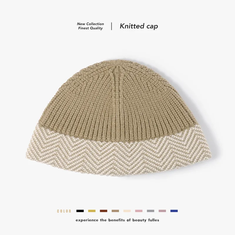 Autumn/Winter Knitted Thickened Warm Beanie for Women, Outdoor Casual All-Match Wool Hat, Commuter Everyday Pullover Knit Cap