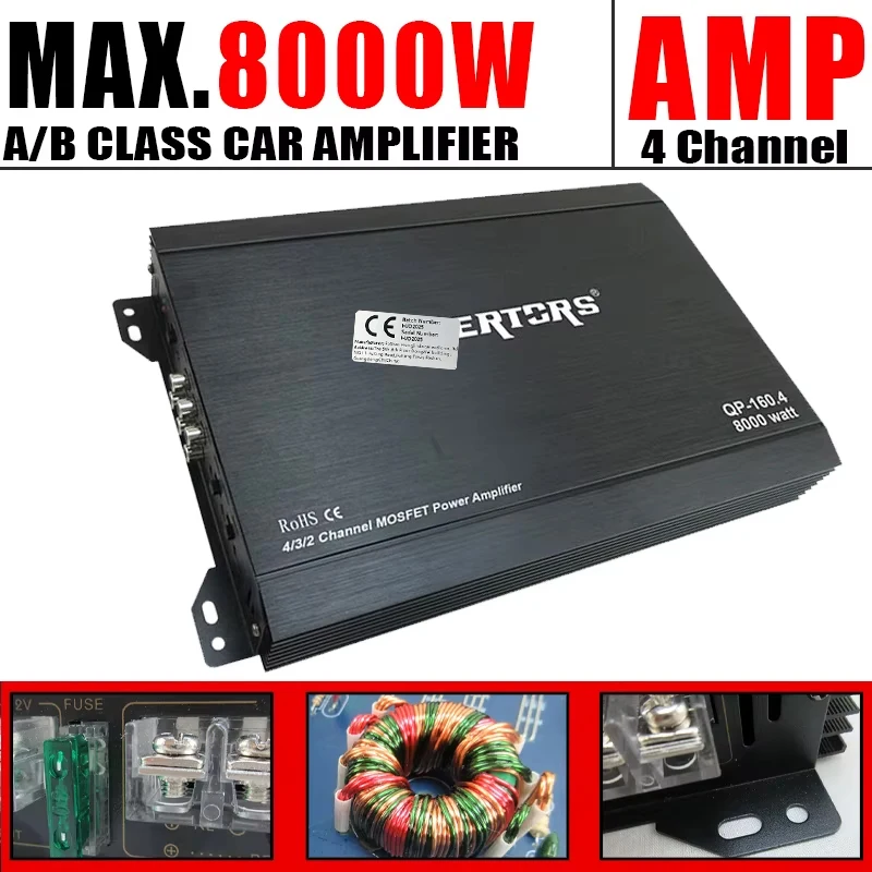 Amplificador de potencia para coche Clase A/B, 4 canales, 12V, estéreo Digital, envolvente, Subwoofer pasivo, reproductor de Audio para altavoz de coche, máx. 8000W