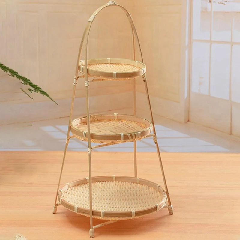 2X Baskets Tier Rack Fruit Bread Food Storage Kitchen Decorate Round Plate Stand Container Storage Rack Three Layers