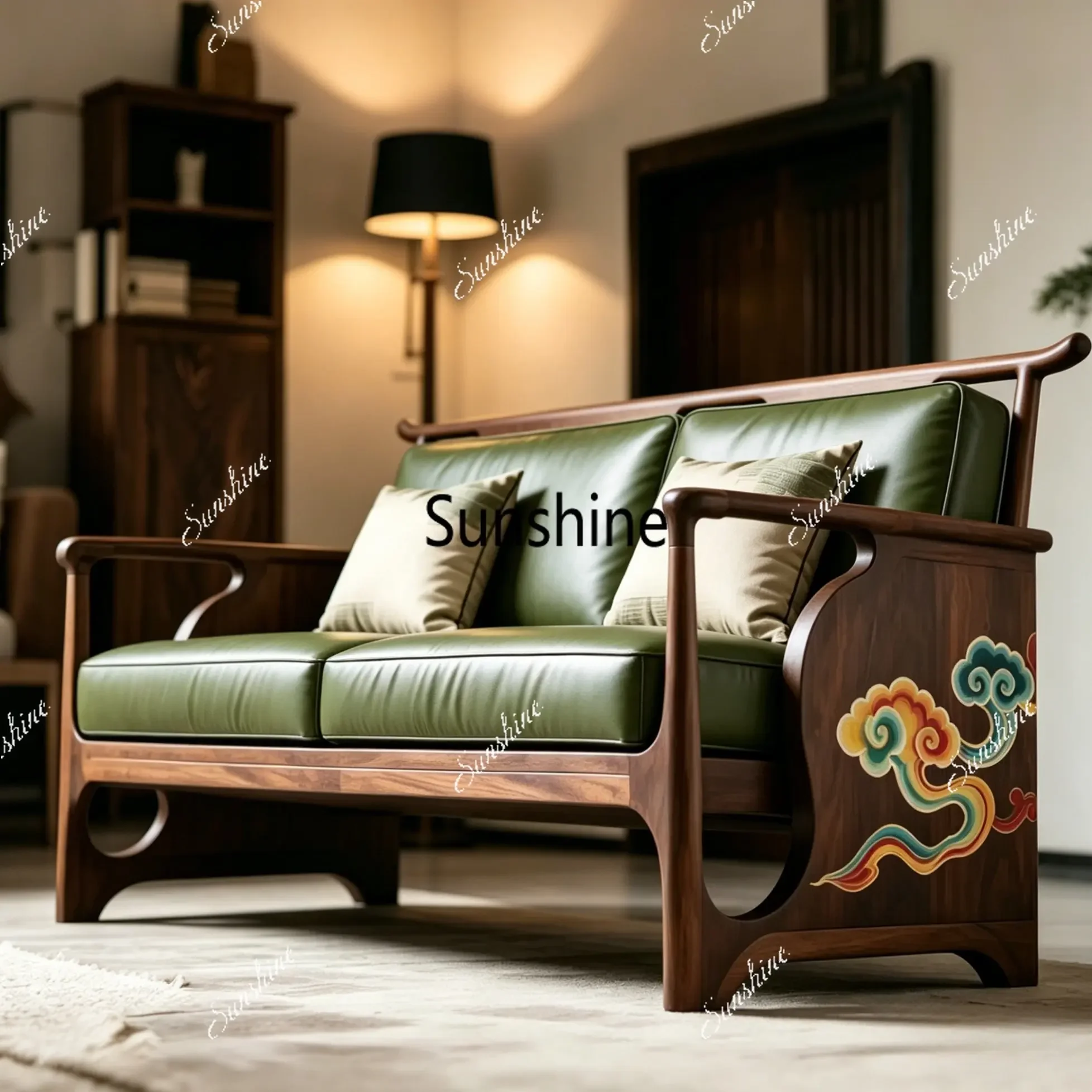 YStraight row, new Chinese auspicious clouds, living room sofa customization, simple and modern