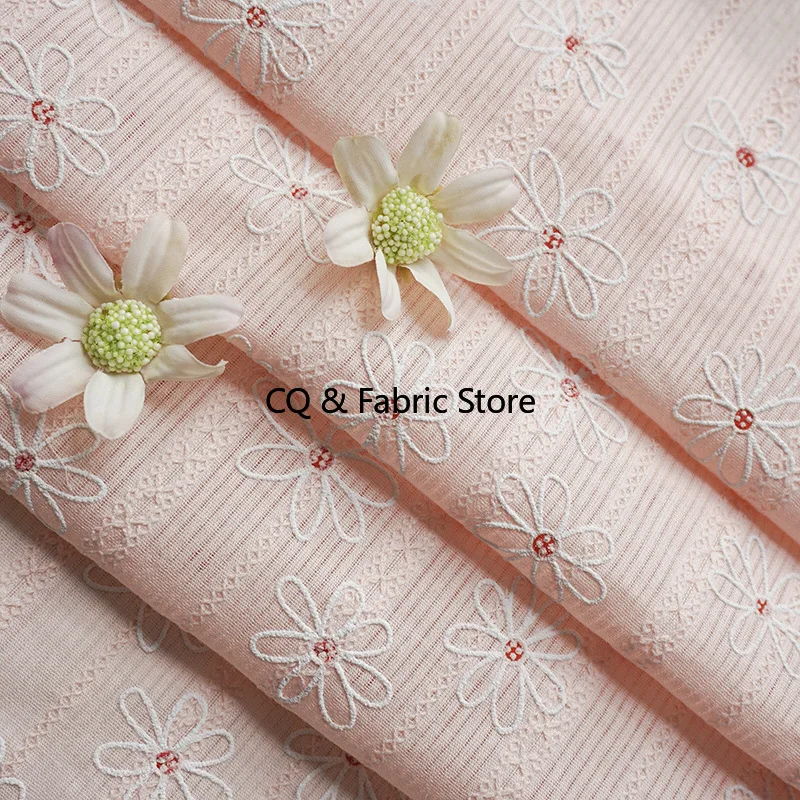 Pink Daisy Pure Cotton Printed Jacquard Fabric Curtain Tablecloth Dress Children's Clothing Floral Handmade Diy Fabric