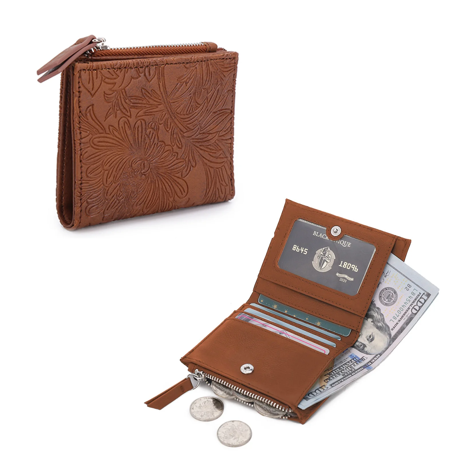 

AFKOMST Best Short Wallet carving flower Trendy Perfect Purses Stylish Billfold