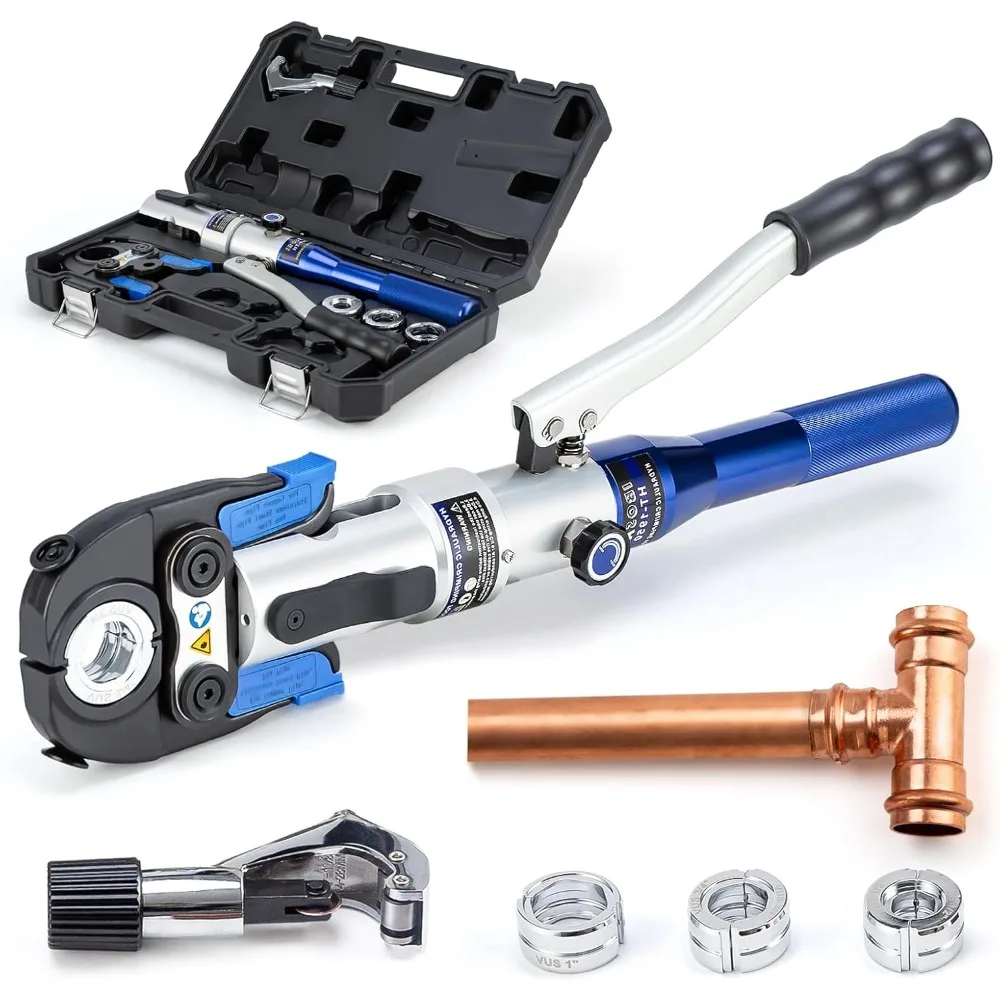 

Copper Tube Fittings Hydraulic Pipe Crimping Tool with 1/2 inch,3/4 inch and 1 inch Jaw Copper Pipe Propress Crimpers Pressing