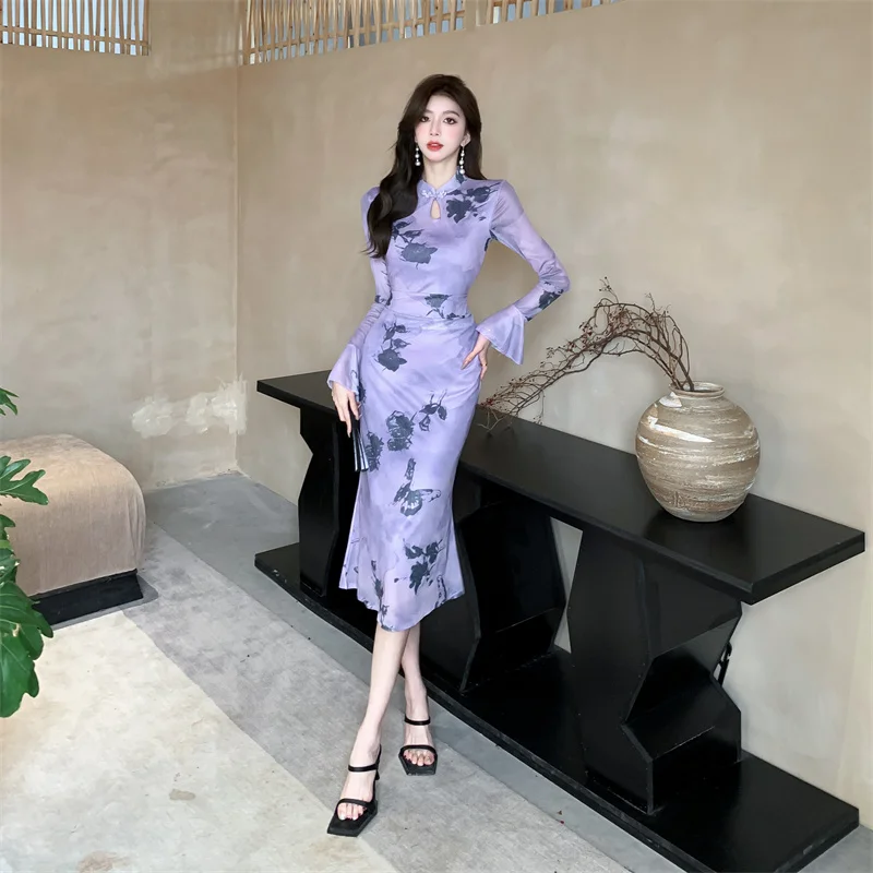 Vestidos de manga comprida vestido feminino babados inverno lã espinha de peixe base de alta qualidade em camadas pesado fechado-ajuste acolchoado suporte pescoço grosso