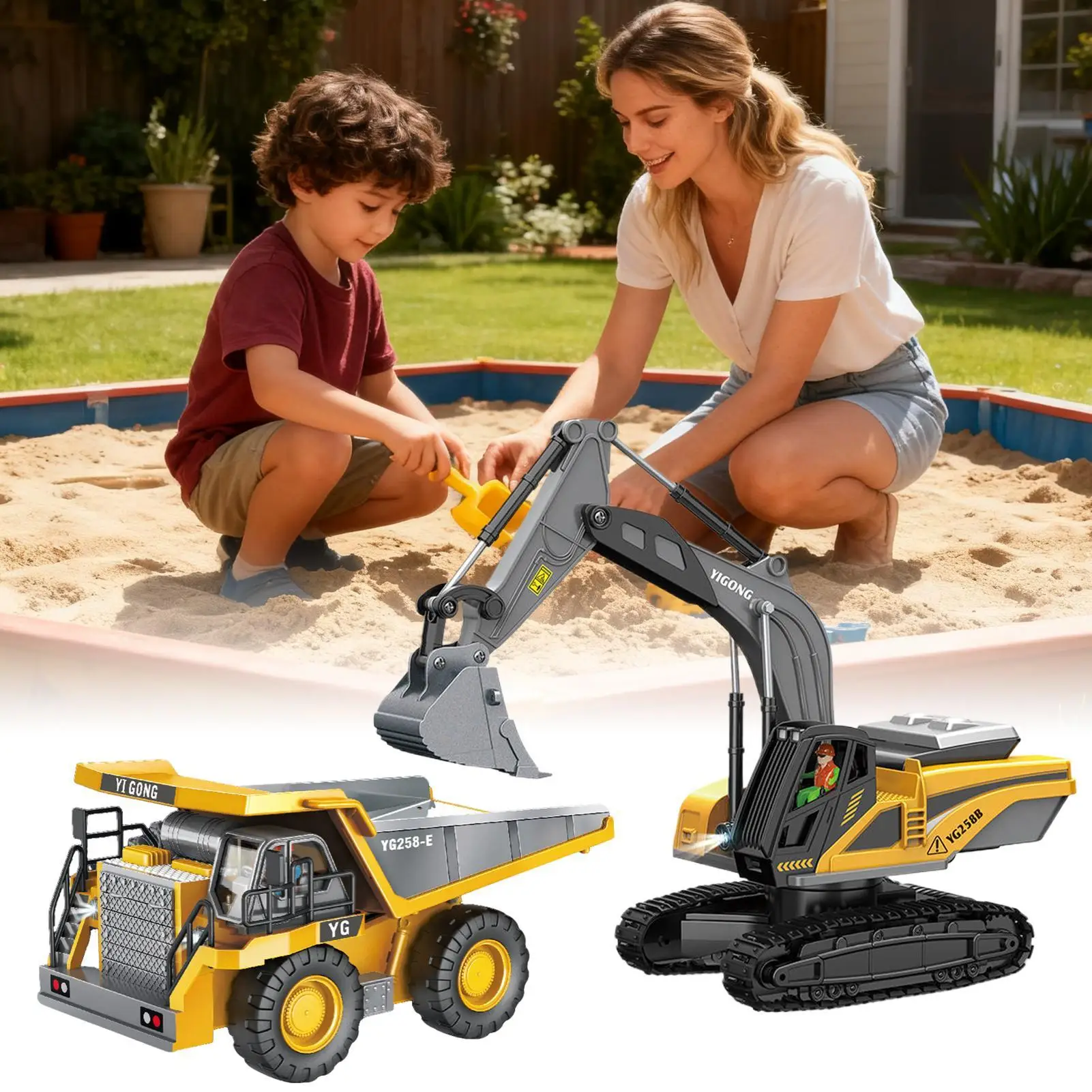 

Remote Control Dump Truck Construction Vehicle With Light And Sound Metal Bed Toy Dump Truck Set With Rechargeable Battery For